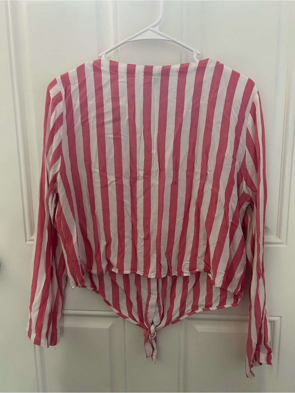 H&M Pink & White Vertical Stripe Tie-Front Button Down Shirt - Picture 3 of 3